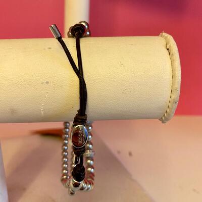 Fossil Multi Strand Crystal and Silver Bead Adjustable Bracelet