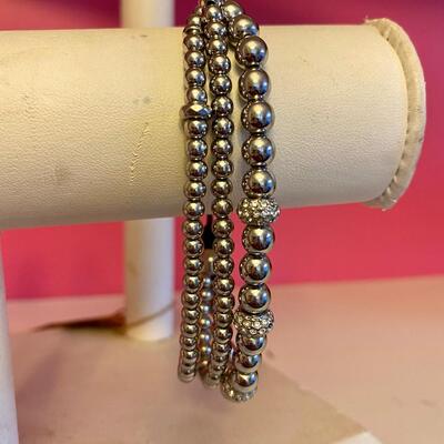 Fossil Multi Strand Crystal and Silver Bead Adjustable Bracelet