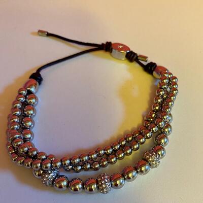 Fossil Multi Strand Crystal and Silver Bead Adjustable Bracelet