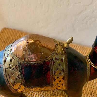 Vintage Wooden Carved Camel Brass Statue