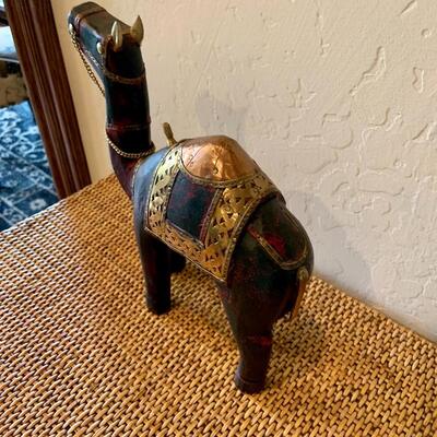 Vintage Wooden Carved Camel Brass Statue