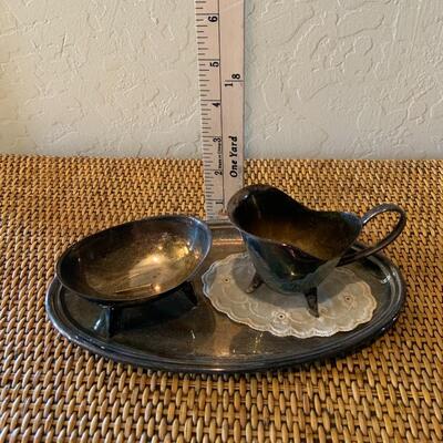 Vintage Silver Gravy boat and dip tray set