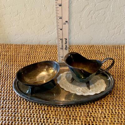 Vintage Silver Gravy boat and dip tray set