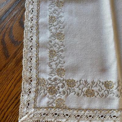 White Tablecloth with Gold and Silver Detailing