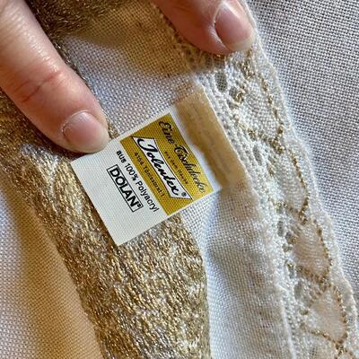 White Tablecloth with Gold and Silver Detailing