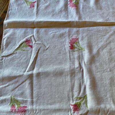White Tablecloth with Pink and Green Flowers