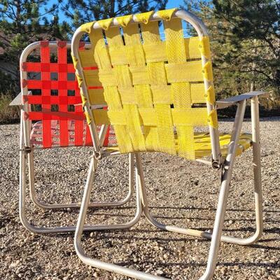 Lot 80: (2) Vintage Nylon Webbing Strap Patio Chairs