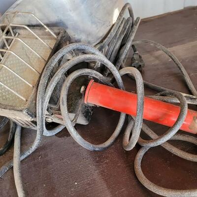 Lot 94: Assortment of Farm Auto Shop Lights feat. VINTAGE Green Porcelain Ballast Unit