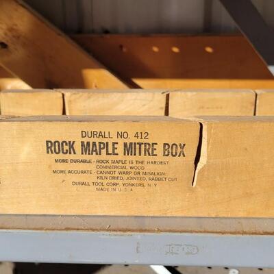 Lot 96: Vintage Maple Miter Box + (3) Hand Drills