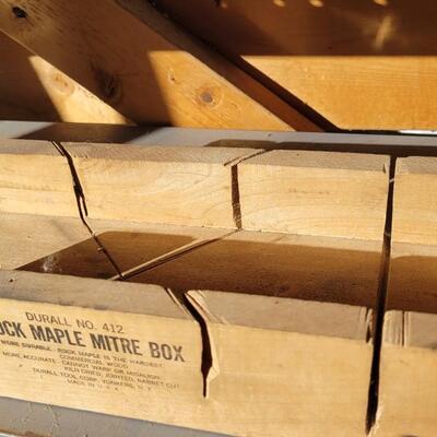 Lot 96: Vintage Maple Miter Box + (3) Hand Drills