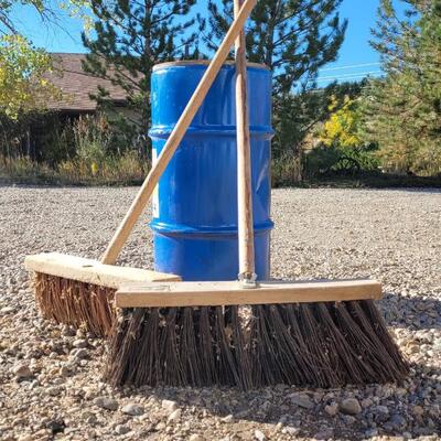 Lot 101: (2) Vintage Farmhouse Tall Bristle Floor brooms Witch Halloween Deco