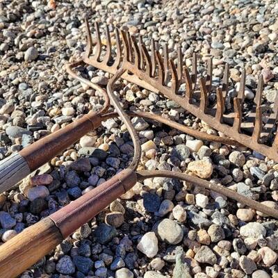 Lot 104: (2) Vintage Rakes w/ Wood Handles