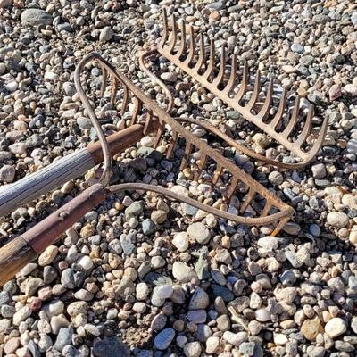 Lot 104: (2) Vintage Rakes w/ Wood Handles