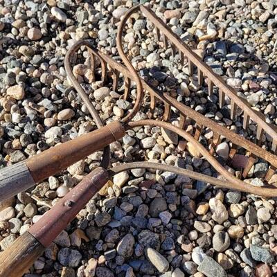 Lot 104: (2) Vintage Rakes w/ Wood Handles
