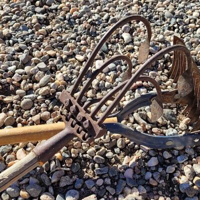 Lot 105: (2) Antique Vintage Wood Handle Rakes feat. AMES