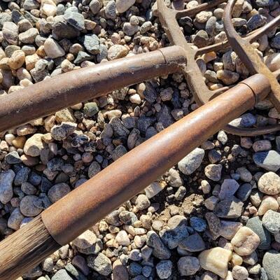 Lot 106: (2) Antique Vintage Wood Handle Pitchforks Halloween Farm and Garden