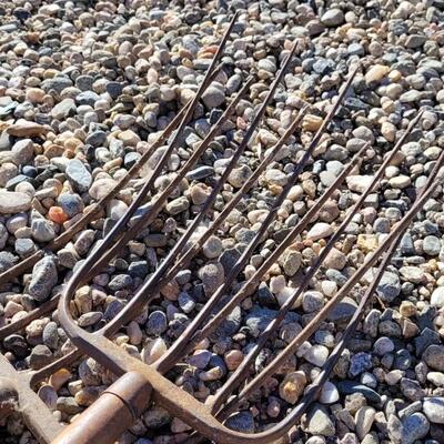 Lot 106: (2) Antique Vintage Wood Handle Pitchforks Halloween Farm and Garden