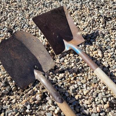 Lot 110: (2) Wood/Metal Combo Handle Blue Paint Shovels