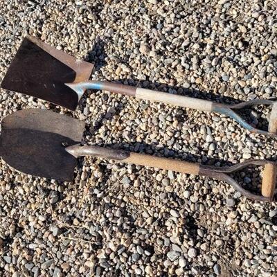 Lot 110: (2) Wood/Metal Combo Handle Blue Paint Shovels