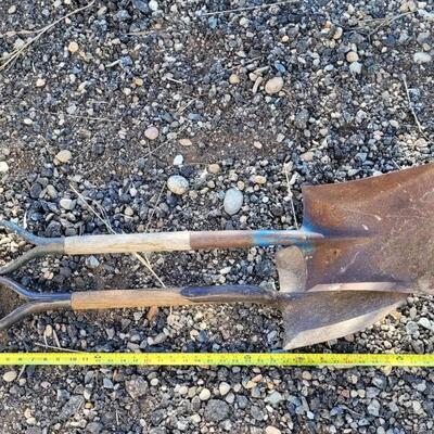 Lot 110: (2) Wood/Metal Combo Handle Blue Paint Shovels