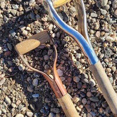 Lot 117: (2) Vintage Wood/Metal Combo Handle Shovels feat. Red Accent