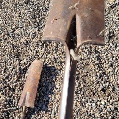 Lot 117: (2) Vintage Wood/Metal Combo Handle Shovels feat. Red Accent