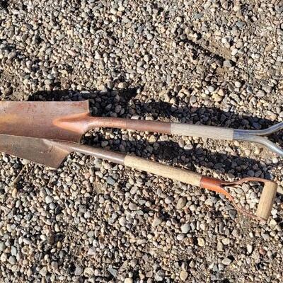 Lot 117: (2) Vintage Wood/Metal Combo Handle Shovels feat. Red Accent