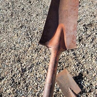 Lot 117: (2) Vintage Wood/Metal Combo Handle Shovels feat. Red Accent
