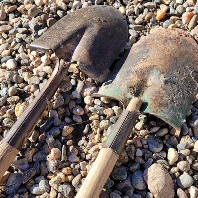 Lot 122: (2) Vintage Wood Handle Shovels feat. ONE Green Accent
