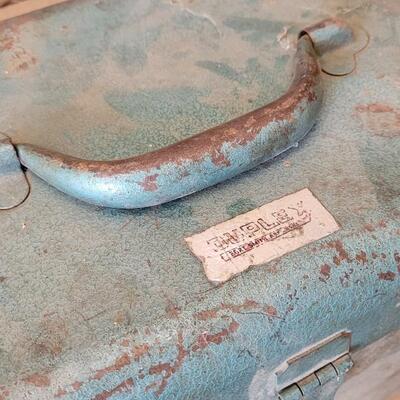 Lot 124: Vintage M 245 Graphic Toolbox Blue Metal w/ Insert