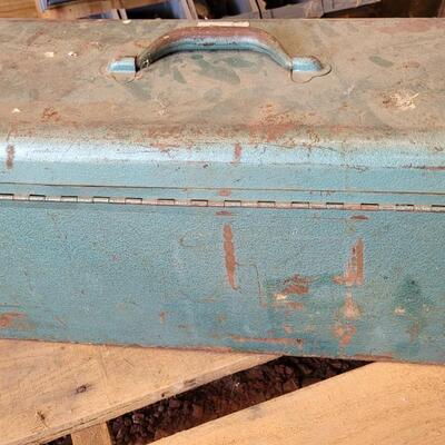 Lot 124: Vintage M 245 Graphic Toolbox Blue Metal w/ Insert