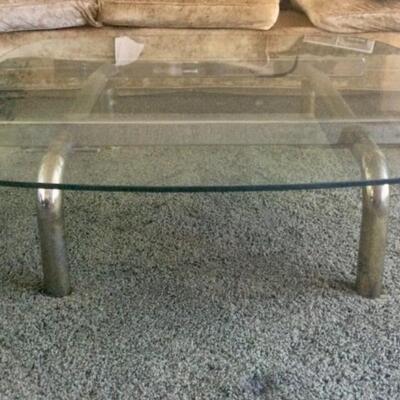 Custom built Crome and brass glass topped Coffee table Mid Century Modern,