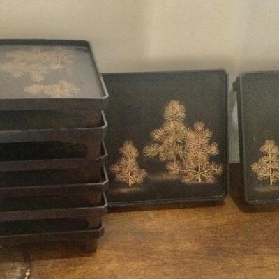 Japanese food trays with gold trees set of 8
