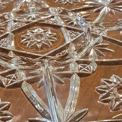 Lot 58:  Vintage Crystal Round Platter, Cut Crystal Candy Bowl and Crystal Butter Dish