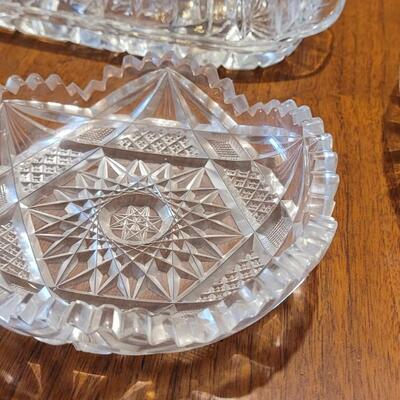 Lot 58:  Vintage Crystal Round Platter, Cut Crystal Candy Bowl and Crystal Butter Dish