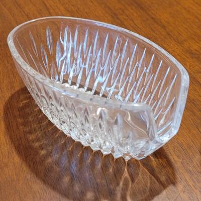 Lot 60: Crystal Spoon Rest, Heavy Crystal Bowl and Hors D'oeuvre Platter (Possibly Indiana Glass)