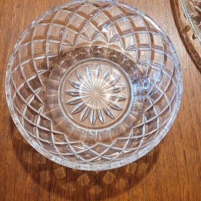Lot 60: Crystal Spoon Rest, Heavy Crystal Bowl and Hors D'oeuvre Platter (Possibly Indiana Glass)