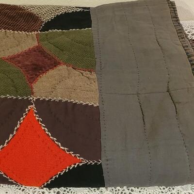 Lot 63: Handmade Jewel Tones Twin Quilt with Feather Stitching