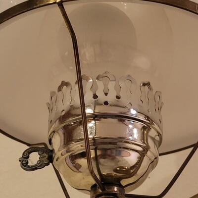 Lot 74: Vintage Brass Student Lamp with Hobnail Milk Glass Shade