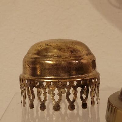 Lot 74: Vintage Brass Student Lamp with Hobnail Milk Glass Shade