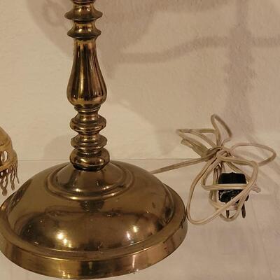Lot 74: Vintage Brass Student Lamp with Hobnail Milk Glass Shade