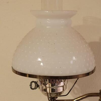 Lot 74: Vintage Brass Student Lamp with Hobnail Milk Glass Shade