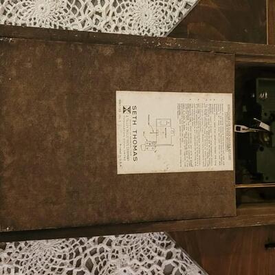 Lot 80: Vintage Seth Thompson Electronic Strike Clock (Back needs repair)