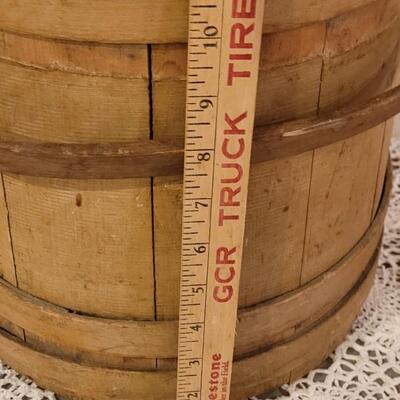 Lot 82: Antique Primitive Firkin Sugar Bucket (needs repair)