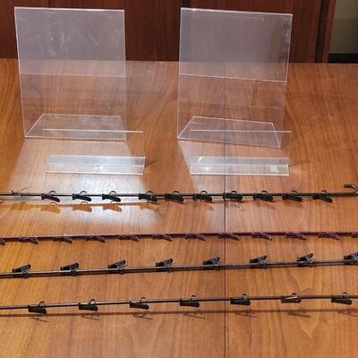 Lot 90: (4) Clip On Displays and Clear Acrylic Displays (2) Tall (2) Small