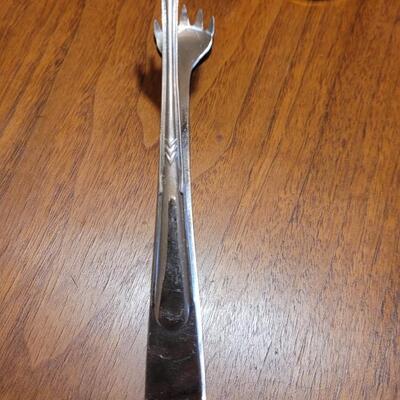 Lot 98: Vintage Cut Crystal Flower Salt & Pepper  2 Sets, Curvee Silver Spreader, Sugar Tongs, Berry Spoon, Oyster Fork and Pick