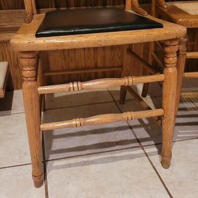 Lot 104: (3) Medium/Light Oak Chairs (one needs repair)