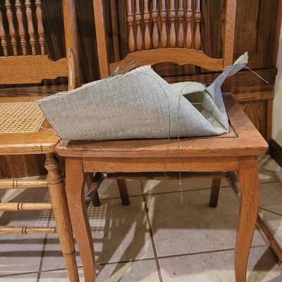 Lot 104: (3) Medium/Light Oak Chairs (one needs repair)