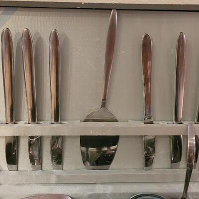 Lot 107: Mid Century Modern Sohnaco Stainless Flatware Set and storage box