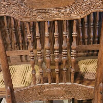 Lot 109: (5) Antique Oak Chairs (4 Cane Seat and one need Repair and comes with Seat Material